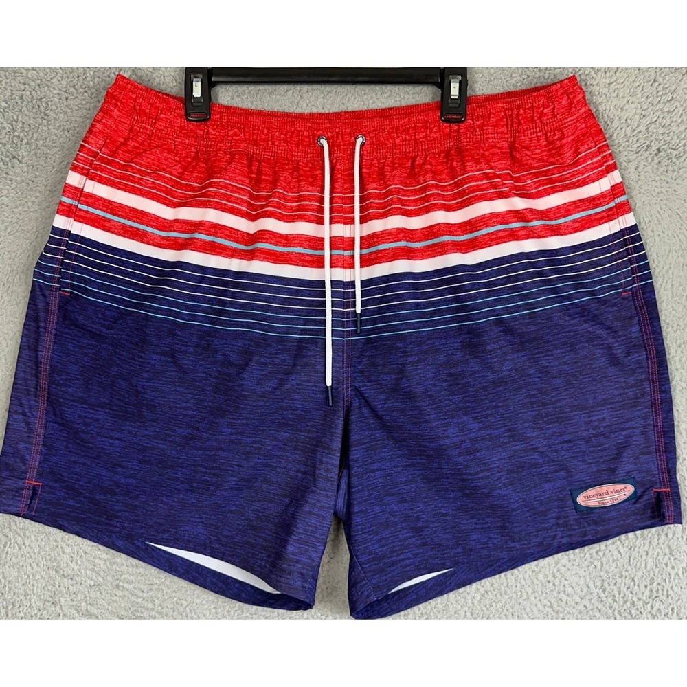 Vineyard‎ Vines Swim Trunks Mens 2XB Big Navy Red Colorblock Mesh Lined Swimwear
